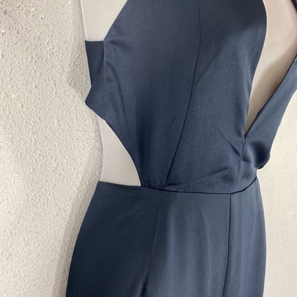 NWT Sugar+Lips Deep Navy Satin Cross Back Cutout Side Wide Leg Jumpsuit Small S - Picture 5 of 10